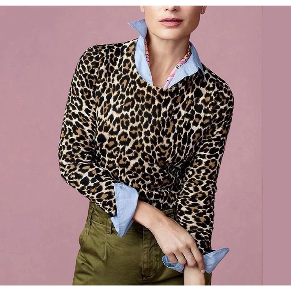 J. Crew Leopard Print Lightweight Sweater Women's Large Boatneck - Picture 1 of 4